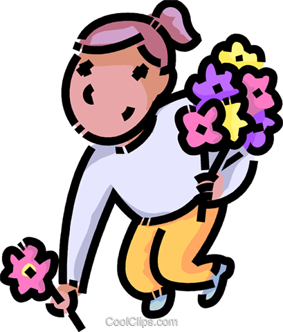 409x480 Girl Picking Flowers Royalty Free Vector Clip Art Illustration