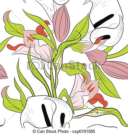 450x470 Seamless Pattern With Lily Flowers Clipart Vector