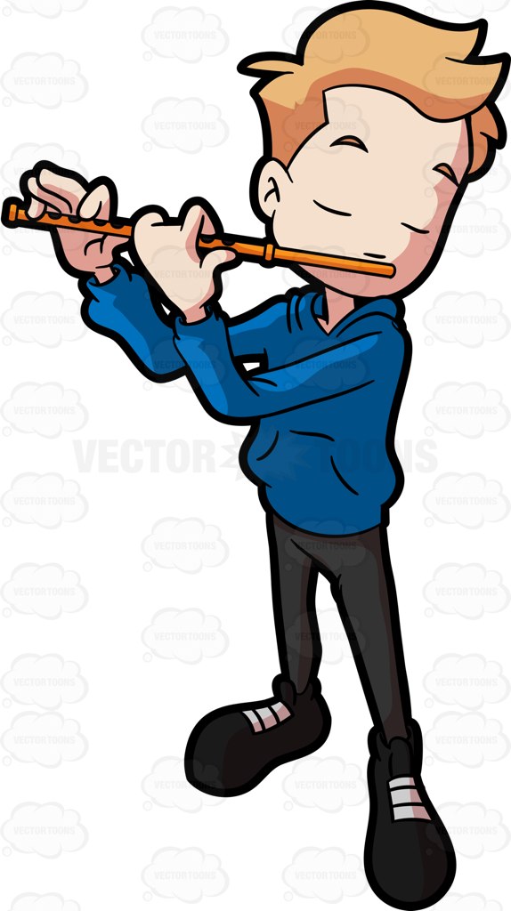 574x1024 An Adolescent Boy Making Music With A Flute Cartoon Clipart