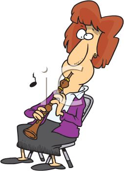 254x350 Cartoon Of A Woman Practicing Playing The Flute