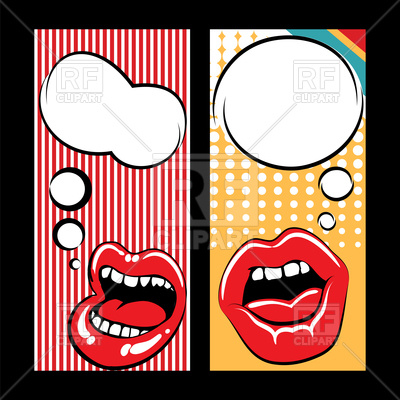 400x400 Flyers In Pop Art Style With Mouth And Speech Bubbles Royalty Free