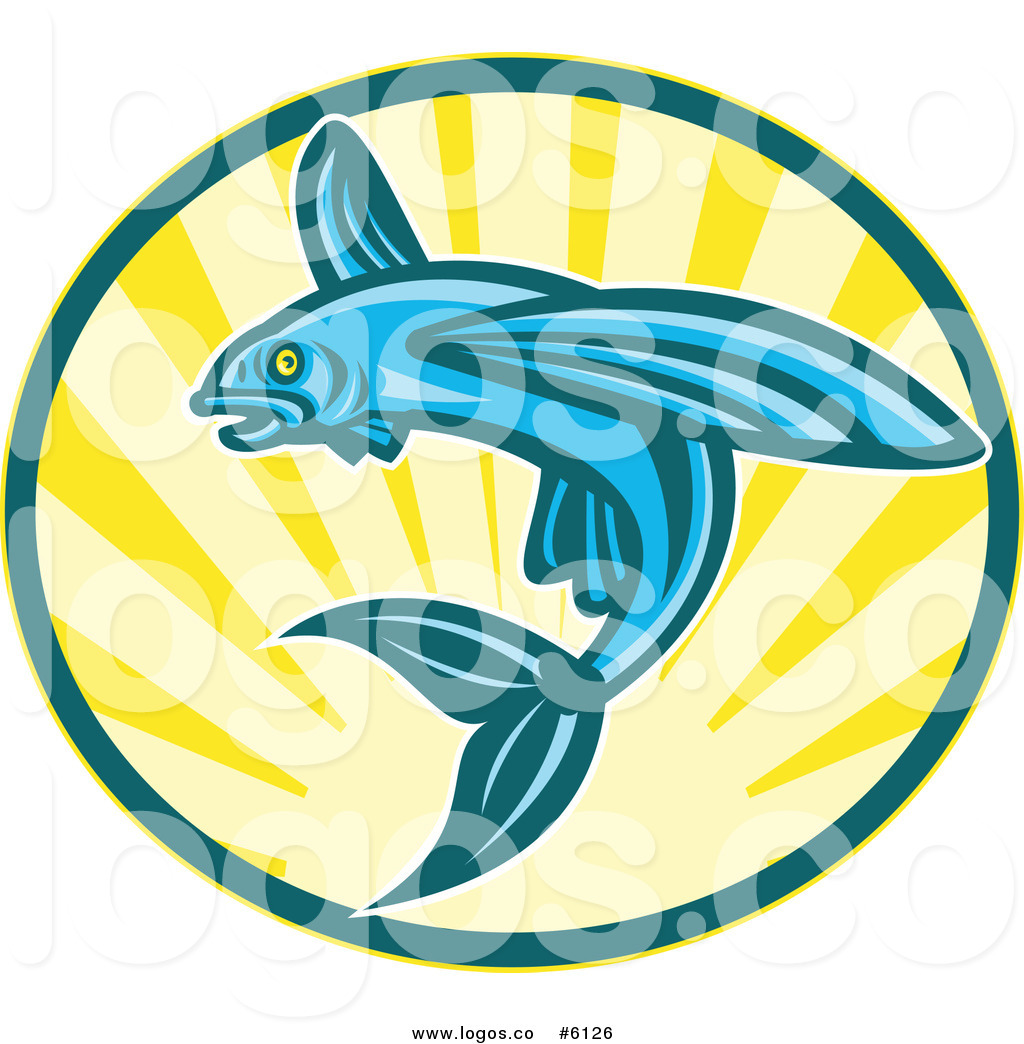 1024x1044 Royalty Free Clip Art Vector Logo Of A Blue Flying Fish Jumping
