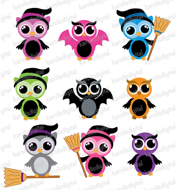 570x610 Halloween Owls Clip Art Set