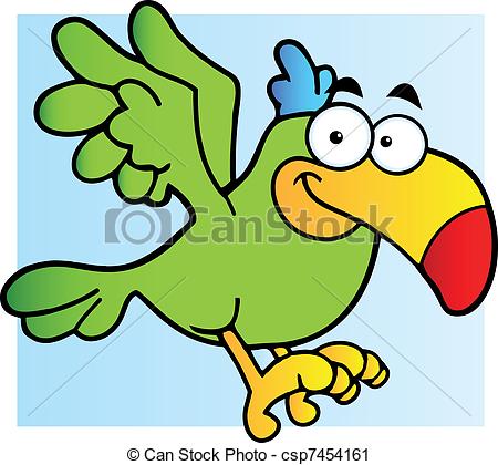 450x420 Green Parrot Flying. Parrot Cartoon Character Flying Vector Clip