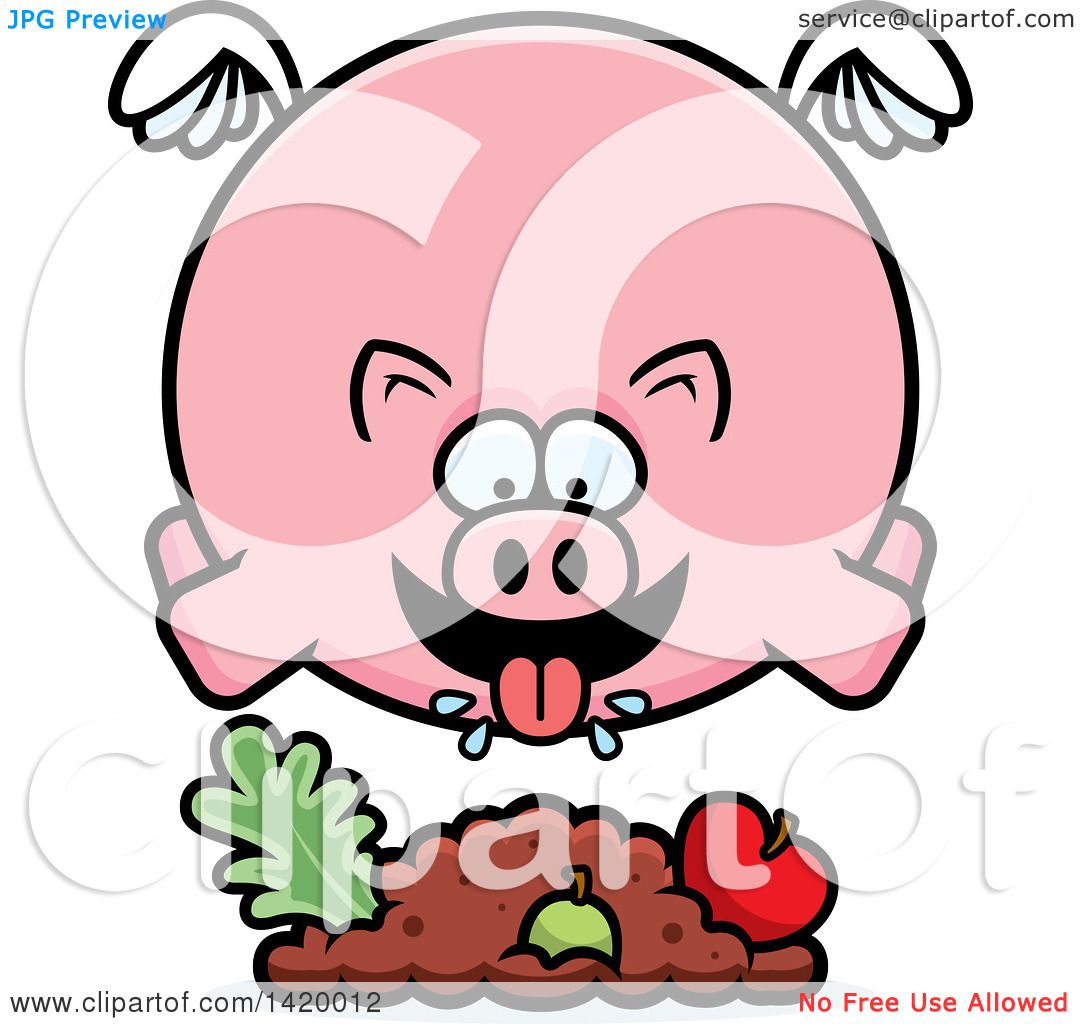 1080x1024 Clipart Of A Cartoon Chubby Pig Flying And Eating