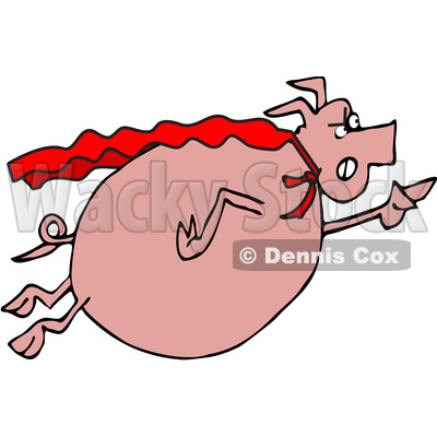 400x400 Clipart Of A Cartoon Chubby Pig Super Hero Flying