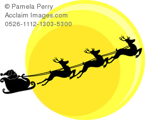 300x248 Clip Art Illustration Of Santa Flying Across The Moon With His