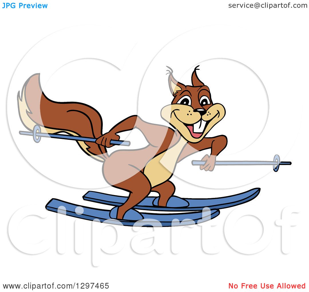 1080x1024 Clipart Of A Cartoon Excited Brown Squirrel Skiing