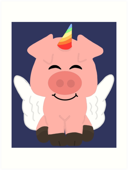 413x549 Funky Flying Unicorn Pig Cartoon Art Prints By Southerndesigns