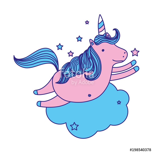 500x500 Duo Color Pretty Unicorn Flying With Stars And Cloud Stock Image