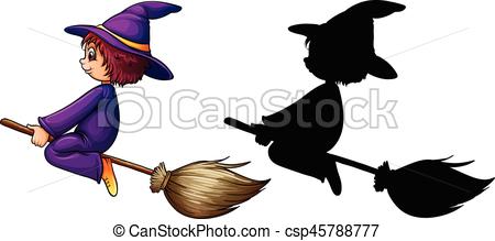 450x219 Witch Flying On Broom Illustration Vectors Illustration