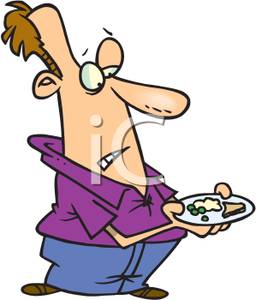 256x300 Clip Art Image A Man Looking At A Small Plate Of Food