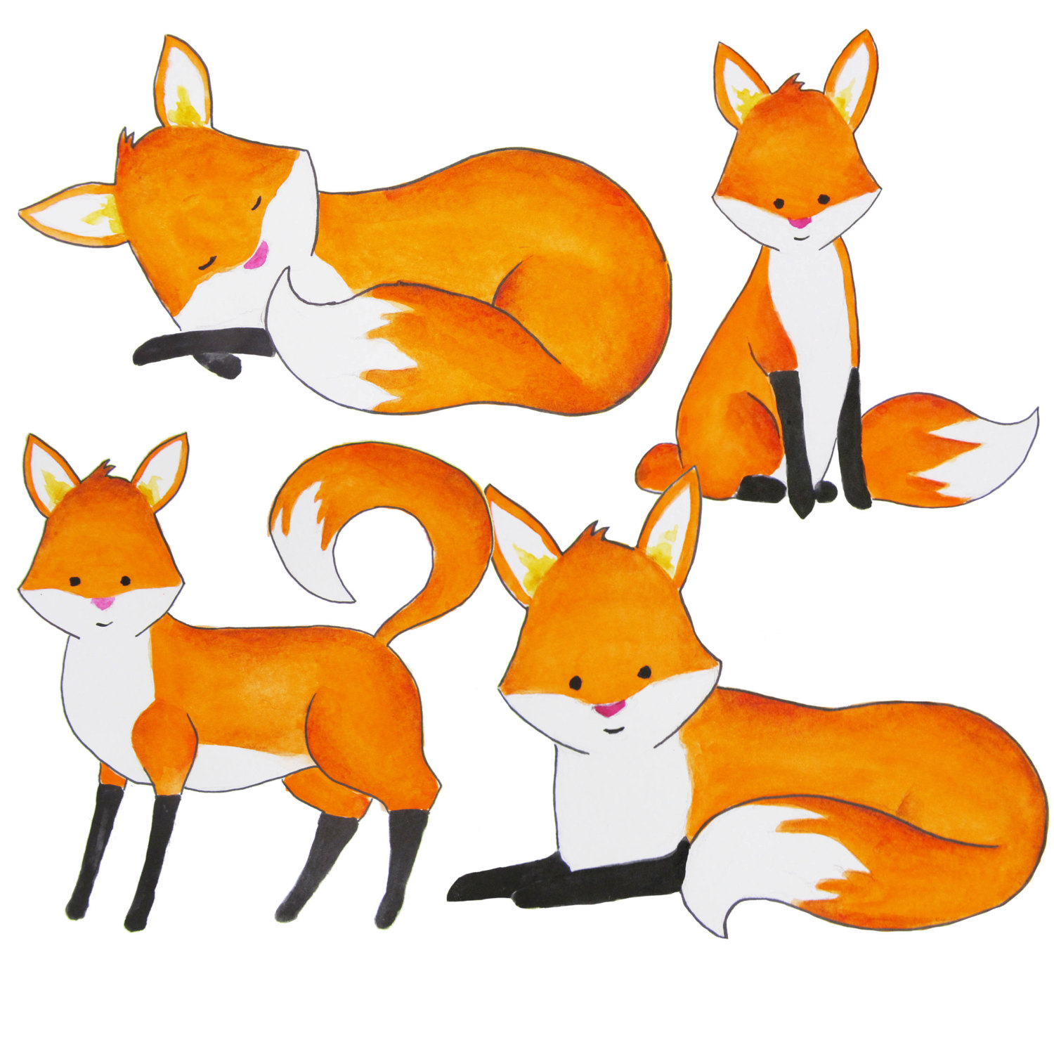 1500x1500 Watercolor Fox Clipart, Foxes Clipart, Red Fox Clip Art, Forest