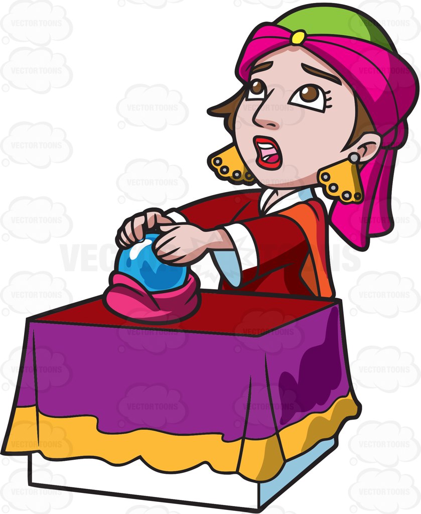839x1024 A Fortune Teller Holding Her Hands Over The Crystal Ball Cartoon
