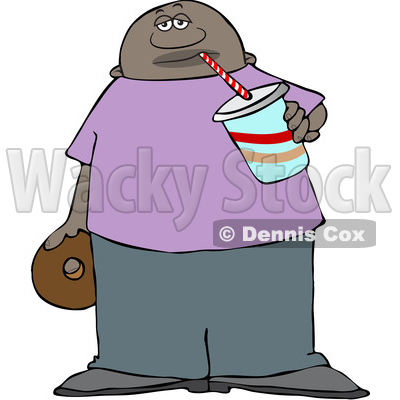 400x400 Clipart Of A Black Man Sipping A Fountain Soda And Holding A Donut