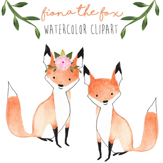 570x570 Fox Clipart Forest Clipart Wedding Clipart Watercolor Baby