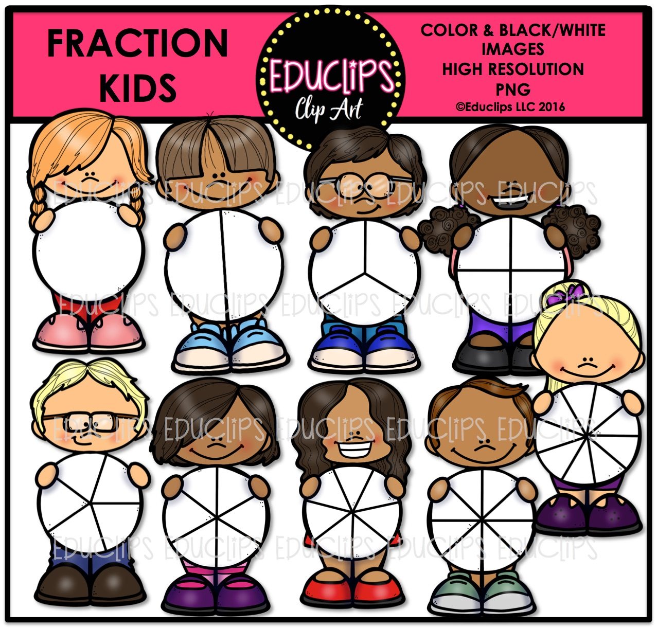 1277x1221 Fraction Kids Clip Art Bundle (Color And Bampw)