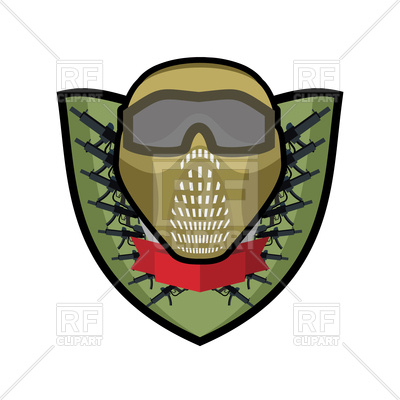 400x400 Paintball Emblem. Army Sign. Helmet And Weapons. Royalty Free