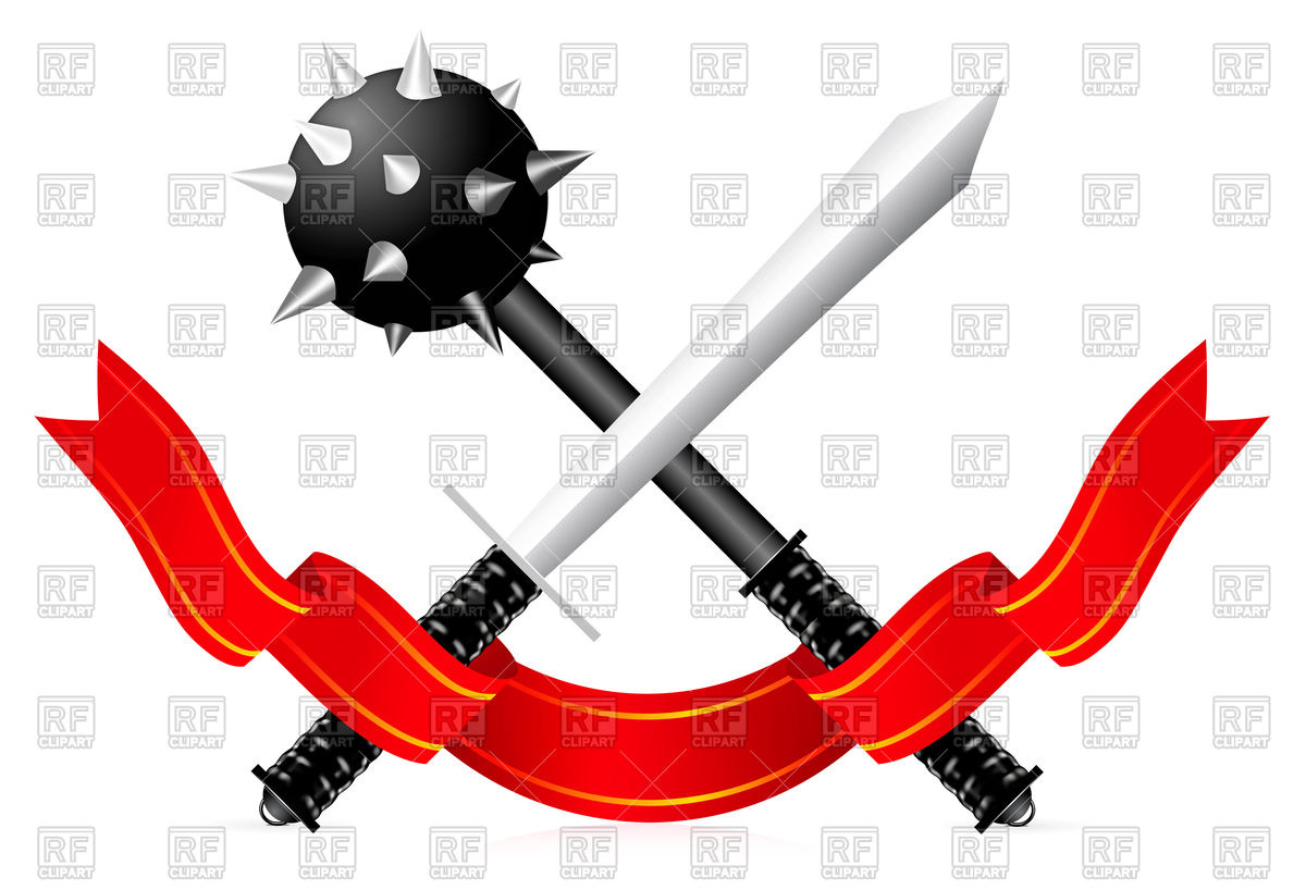 1200x818 Sword And Mace With Ribbon Royalty Free Vector Clip Art Image