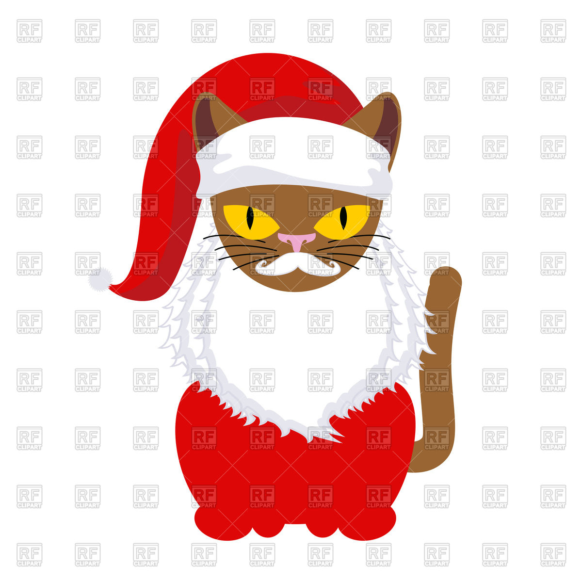 1200x1200 Cat Santa. Pet In Christmas Cap. Royalty Free Vector Clip Art