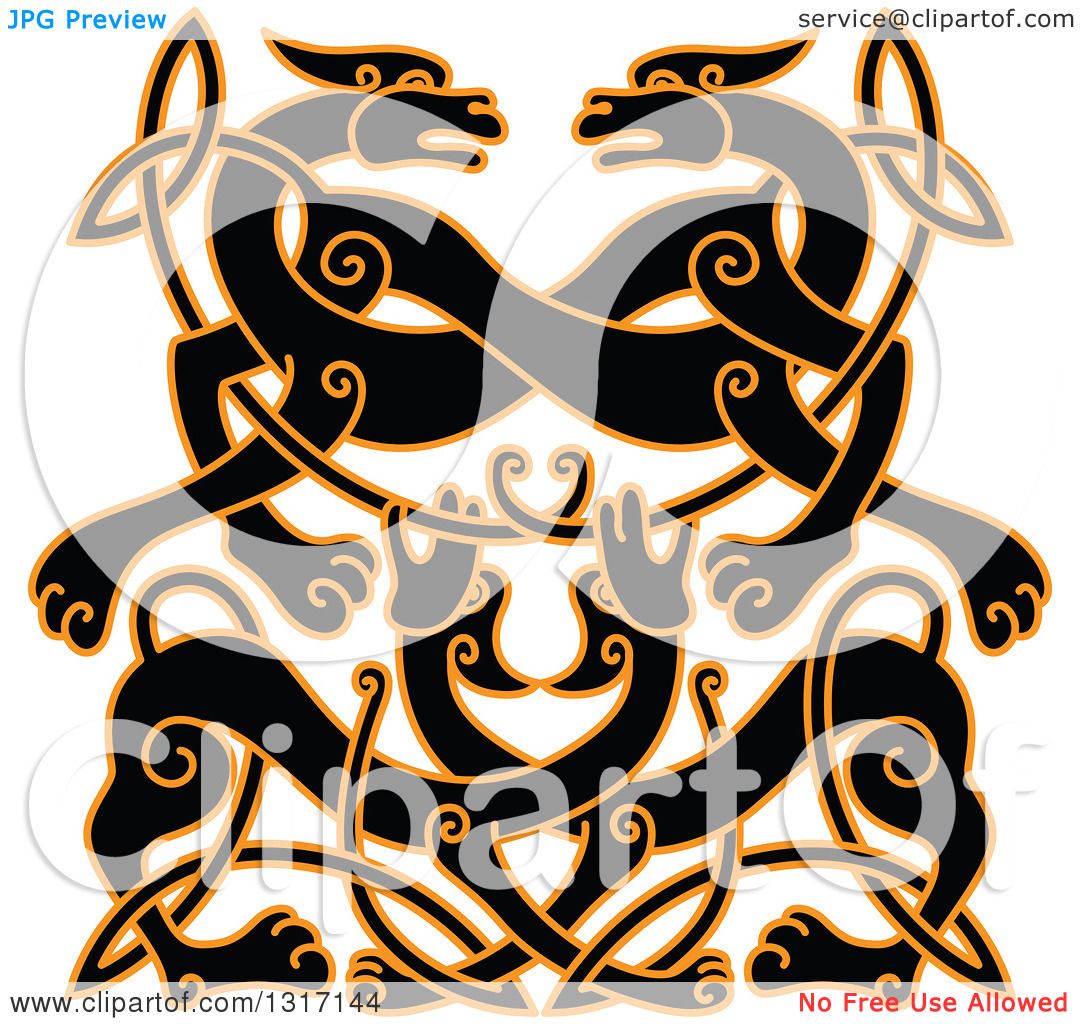 1080x1024 Clipart Of A Black And Orange Celtic Knot Wolf Or Dog Design