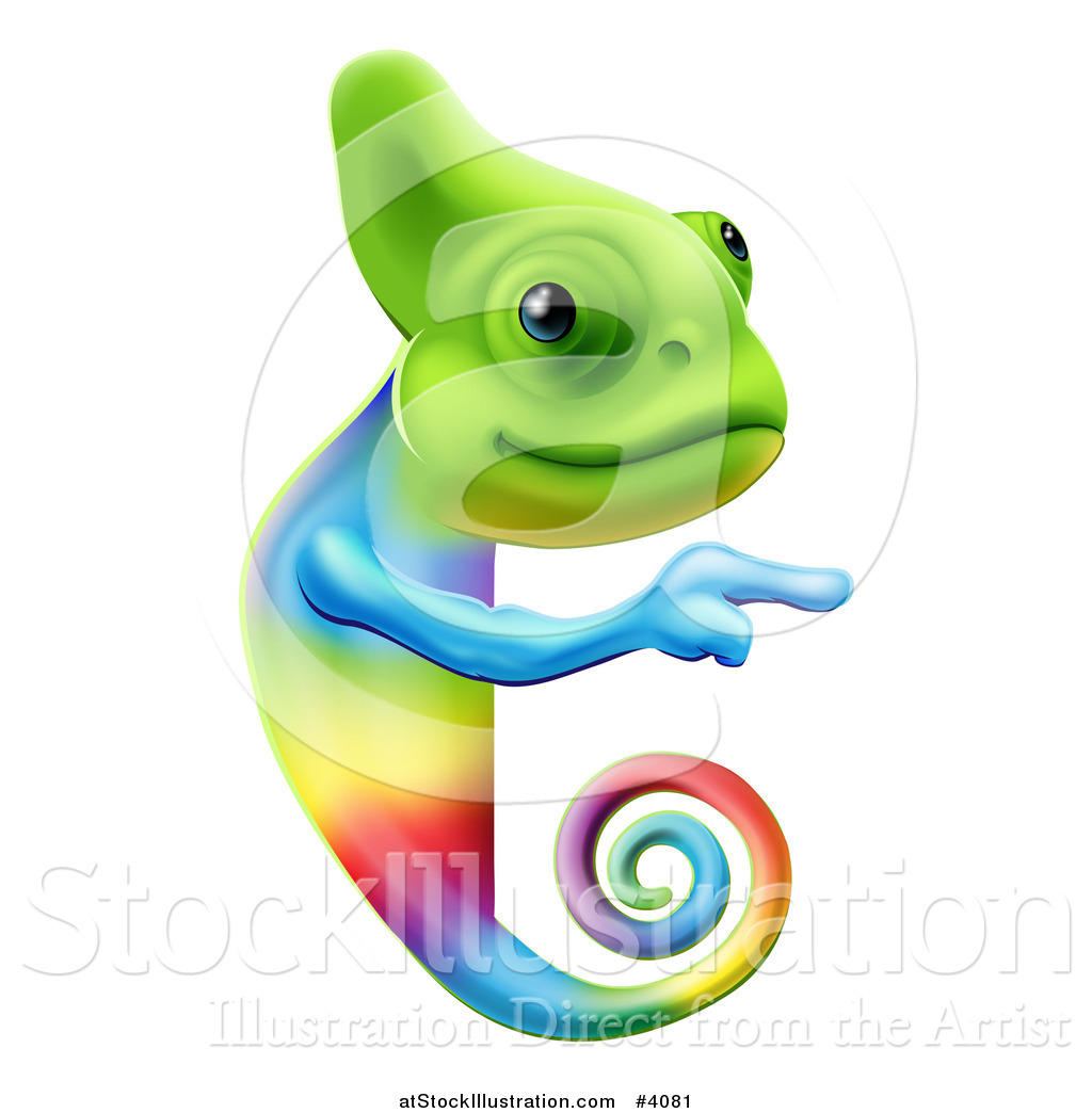 1024x1044 Vector Illustration Of A Happy Rainbow Chameleon Lizard Pointing