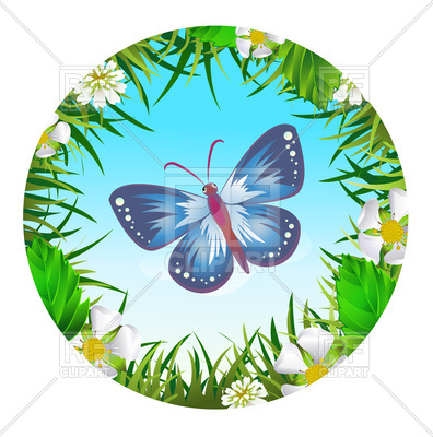 396x400 Butterfly In A Circle Around Flowers Royalty Free Vector Clip Art