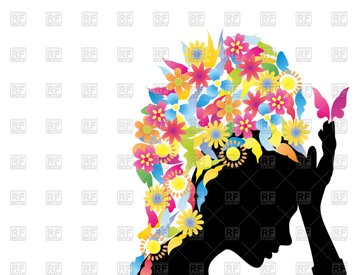 1200x923 Head Of Woman With Headdress From Butterflies And Flowers Royalty