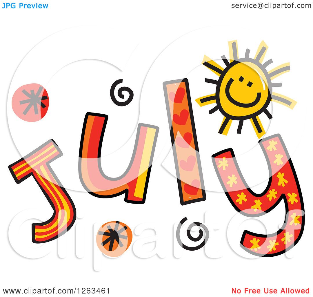 1080x1024 Clipart Of Colorful Sketched Month Of July Text