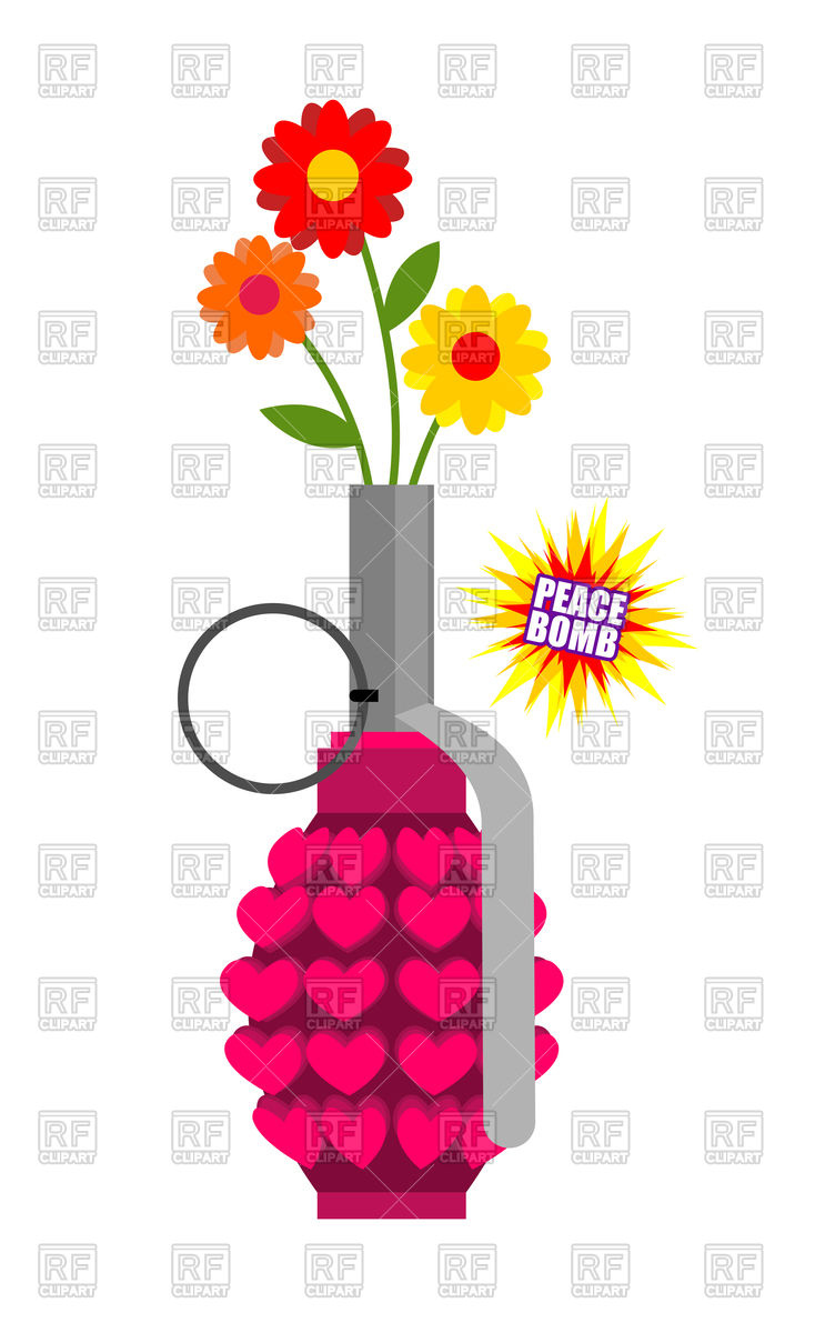 743x1200 Hand Grenade With Hearts And Flowers Royalty Free Vector Clip Art