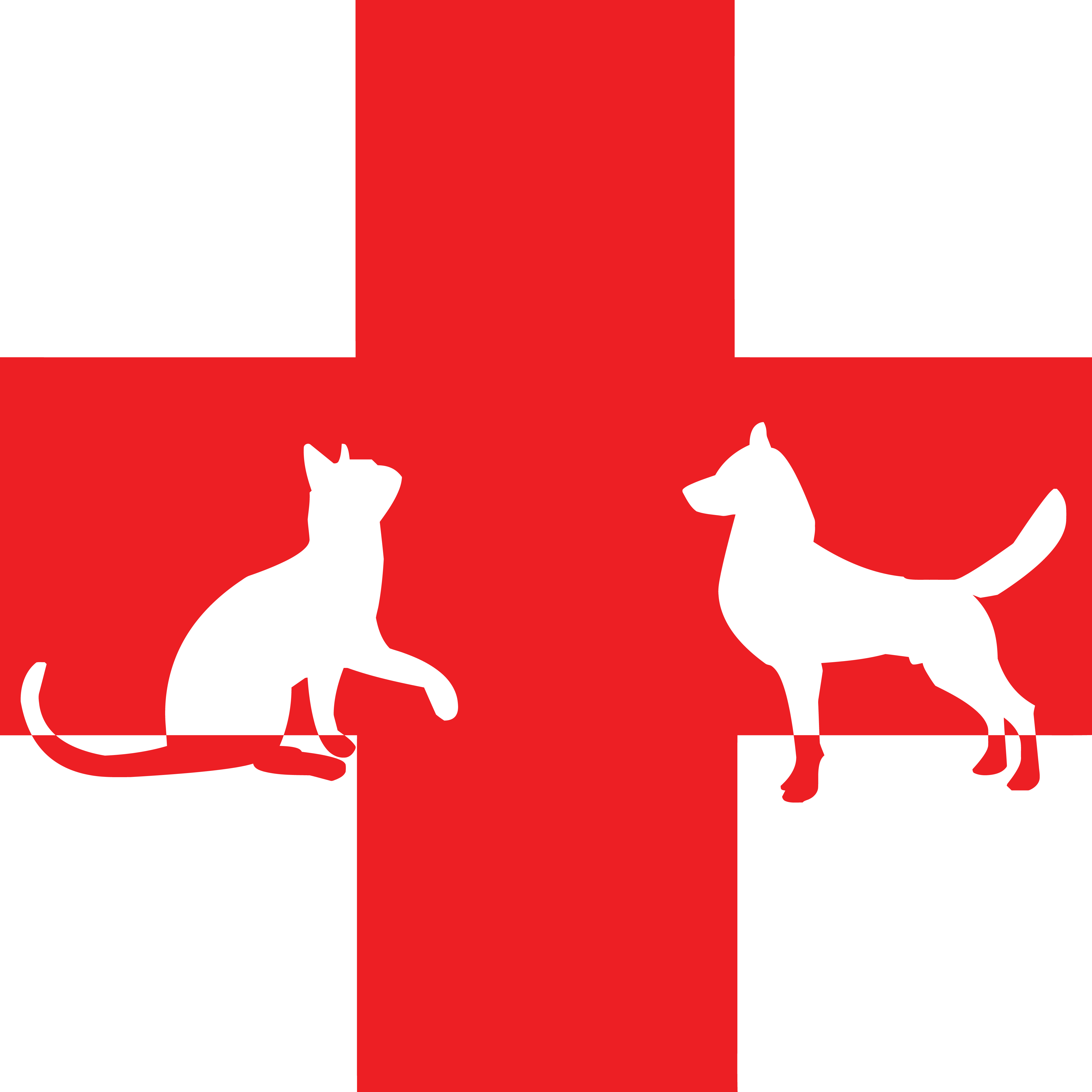 4000x3999 Free Clipart Of A Silhouetted Cat And Dog With A Red Animal Clinic