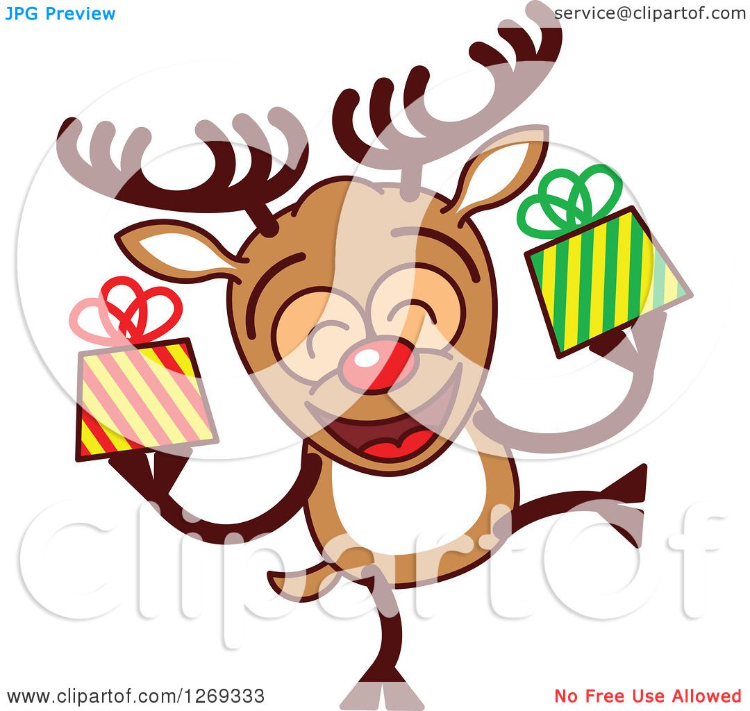 1080x1024 Clipart Of A Happy Christmas Rudolph Reindeer Holding Gifts