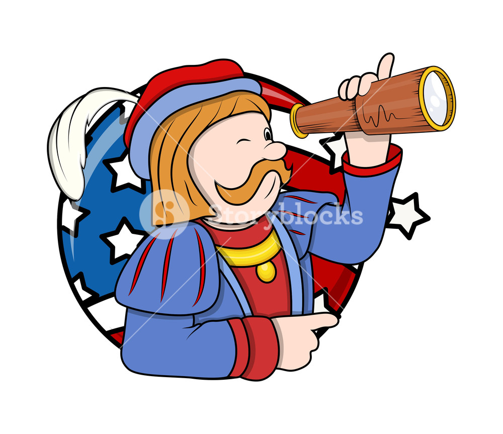 1000x863 Columbus Day Cartoon Man With Binocular Vector Royalty Free Stock
