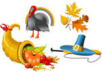150x110 Thanksgiving Banners With Cornucopia And Pilgrim Hat Royalty Free