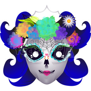 300x300 Royalty Free Day Of The Dead Lady Skull Character Illustration