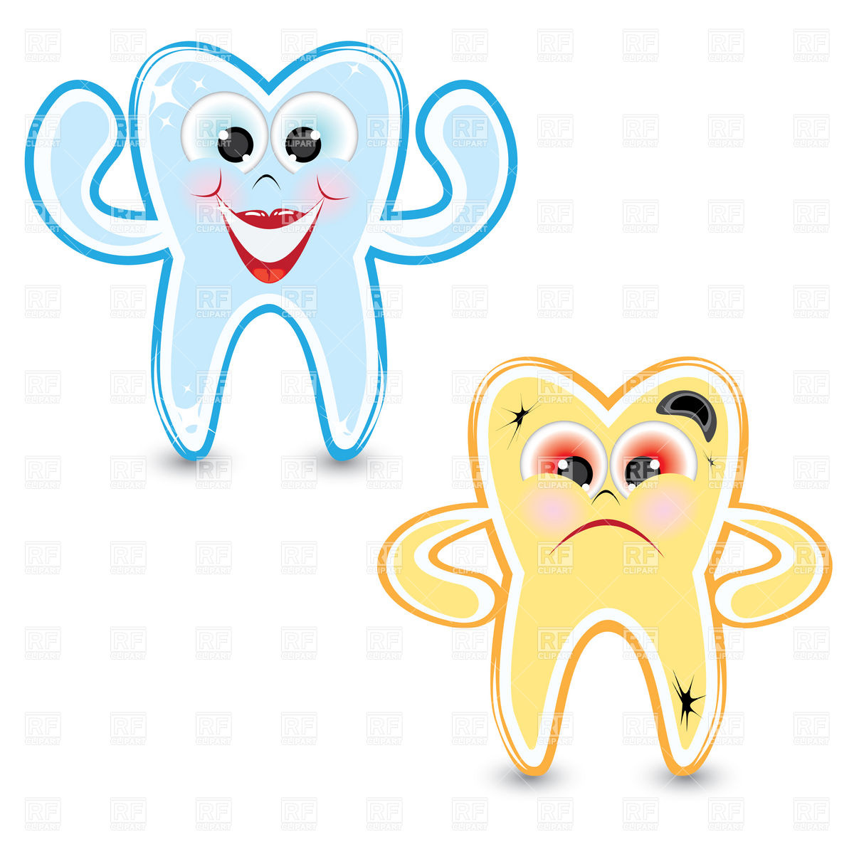 1200x1200 Cartoon Healthy And Diseased Tooth Royalty Free Vector Clip Art
