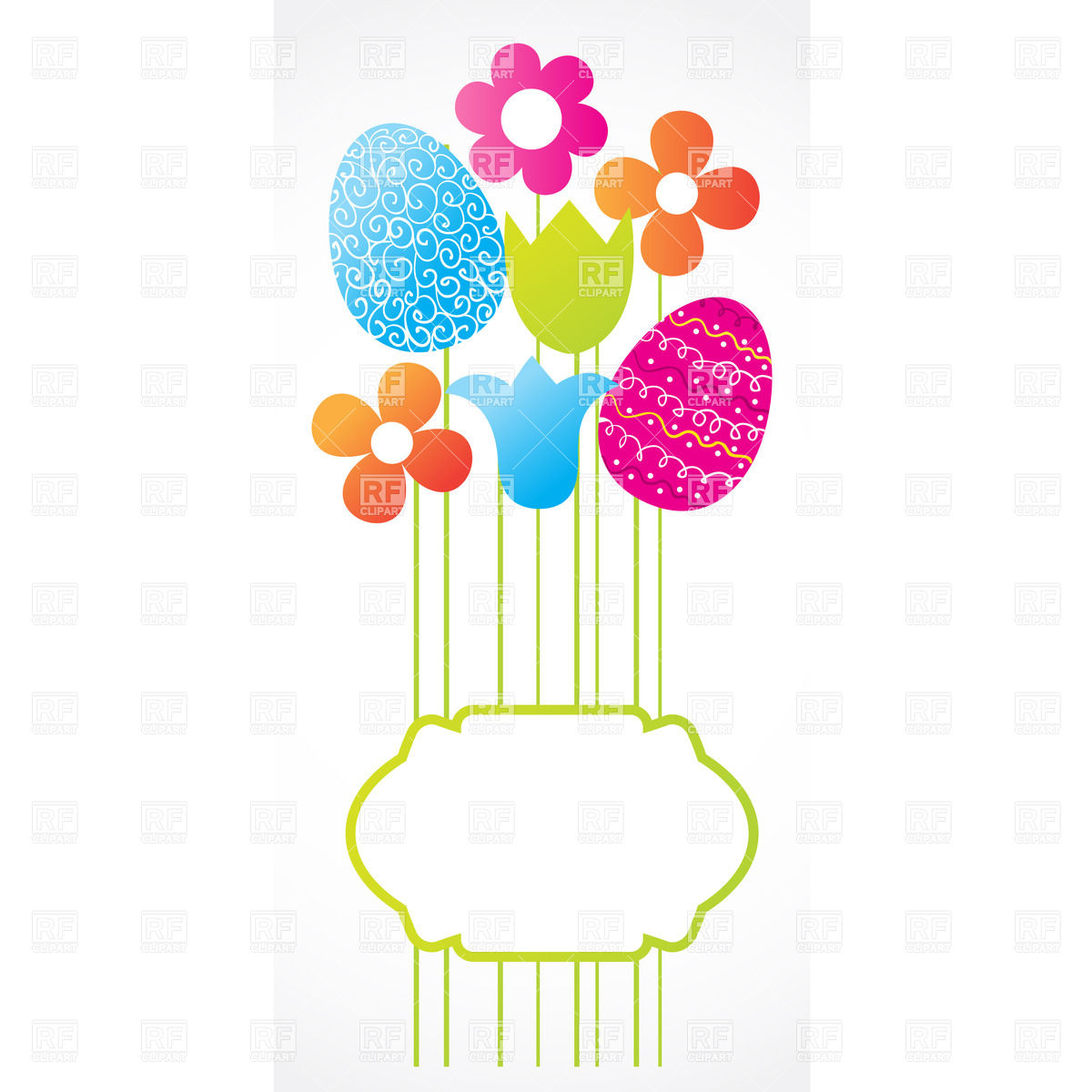1200x1200 Easter Frame With Eggs And Stylish Flowers Royalty Free Vector