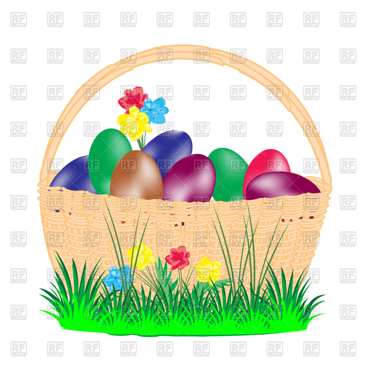 1200x1200 Basket And Painted Eggs To Easter Royalty Free Vector Clip Art