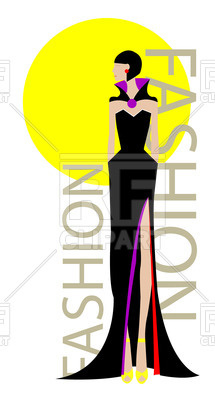 215x400 Slender Fashion Model In Black Dress Royalty Free Vector Clip Art