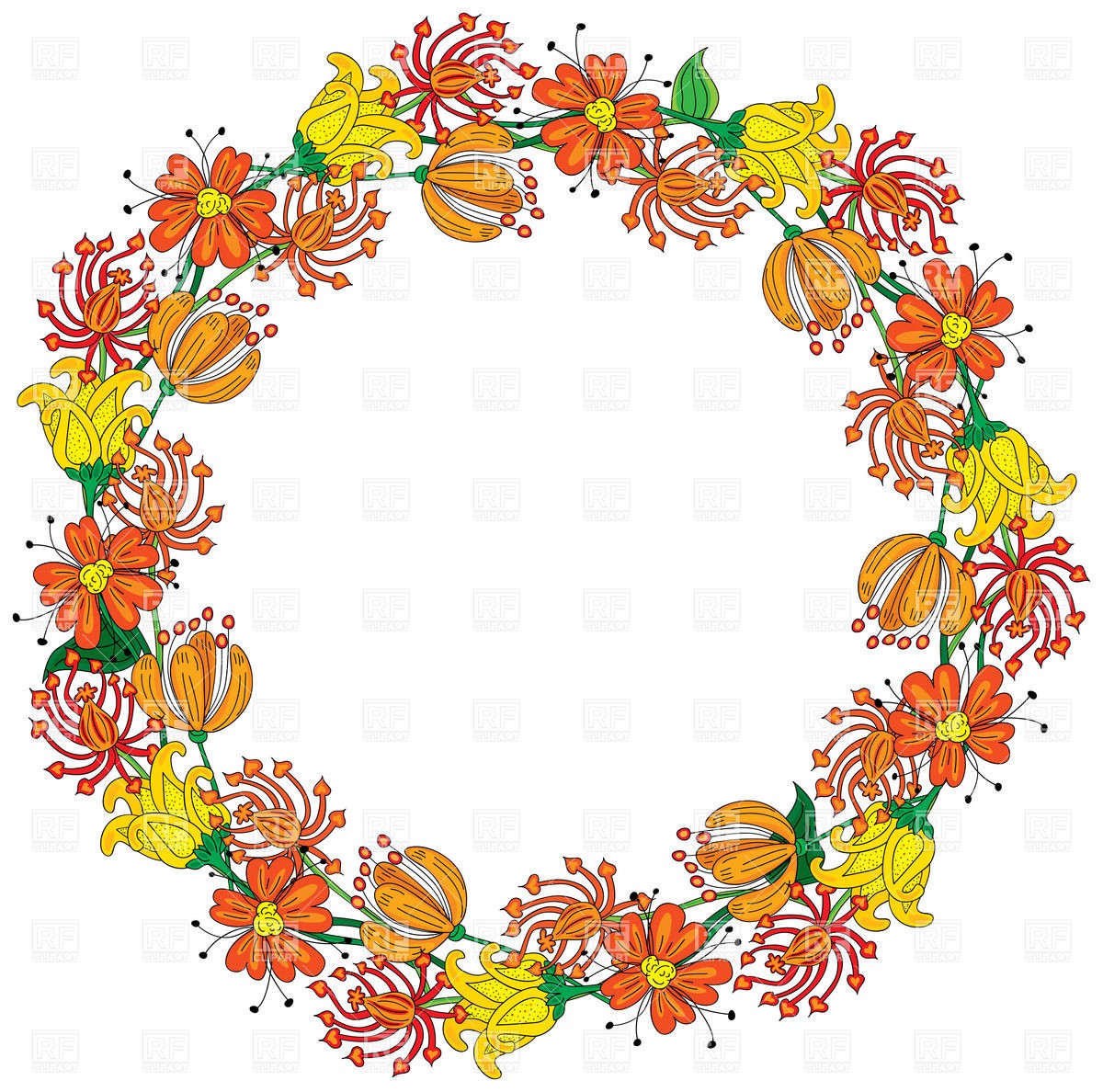 1200x1188 Orange Floral Wreath Royalty Free Vector Clip Art Image 30536