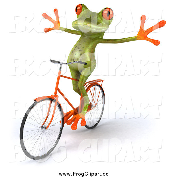 600x620 Clip Art Of A 3d Green Frog Riding A Bicycle Hands Free By Julos