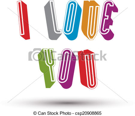 450x387 I Love You Phrase Made With 3d Retro Style Geometric Clip Art