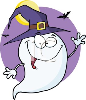 301x350 Clip Art Illustration Of A Cartoon Ghost Wearing A Witches Hat