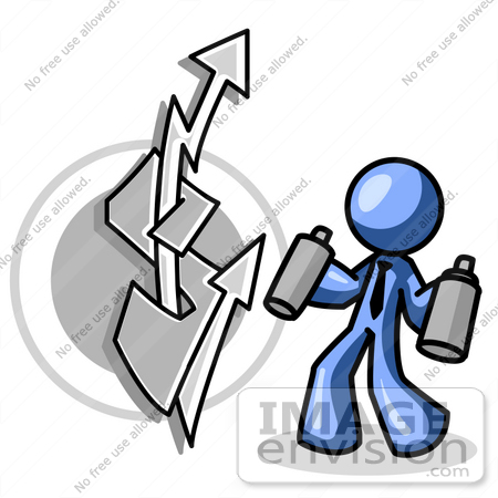 450x450 Clip Art Graphic Of A Blue Guy Character Spray Painting Graffiti