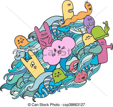 450x426 Funny Monsters Graffiti. Hand Drawn Sketch Art. Doodle Vector