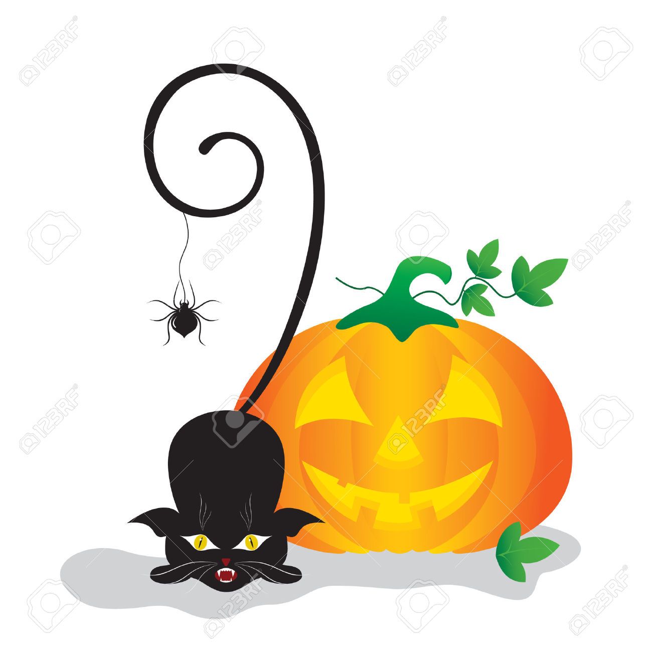 1300x1300 Halloween Clip Art With Pumpkin, Spider And A Black Cat. Royalty