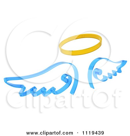 450x470 Clipart Of 3d Blue Angel Wings And A Golden Halo
