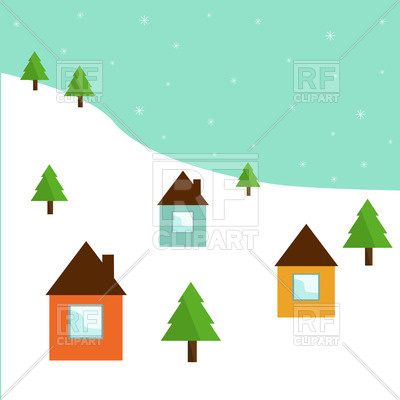400x400 Cartoon Winter Landscape With Huts And Fir Treen Royalty Free