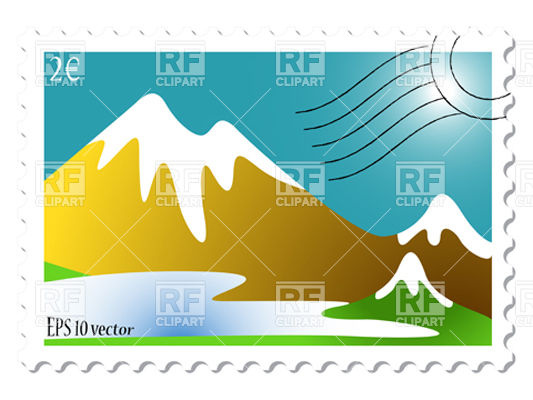533x400 Postage Stamp With Snowy Mountain Landscape Royalty Free Vector