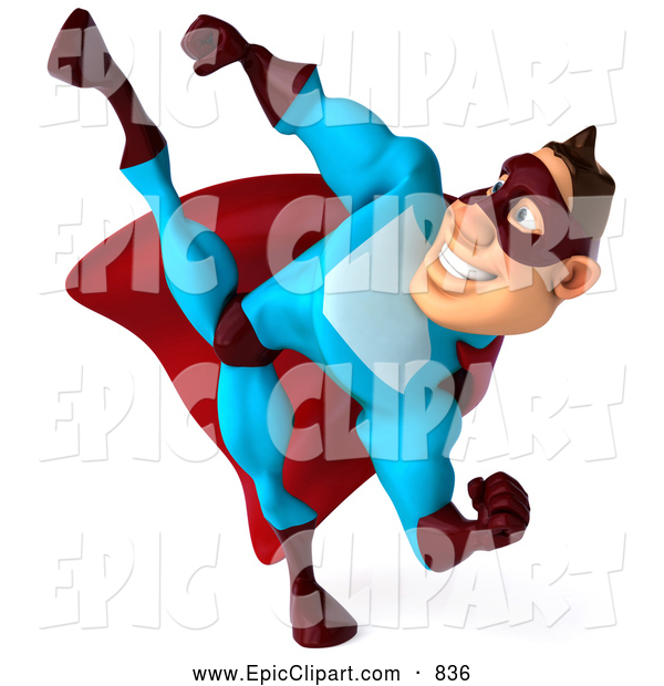 600x620 Clip Art Of A 3d Super Hero Man Kicking By Julos